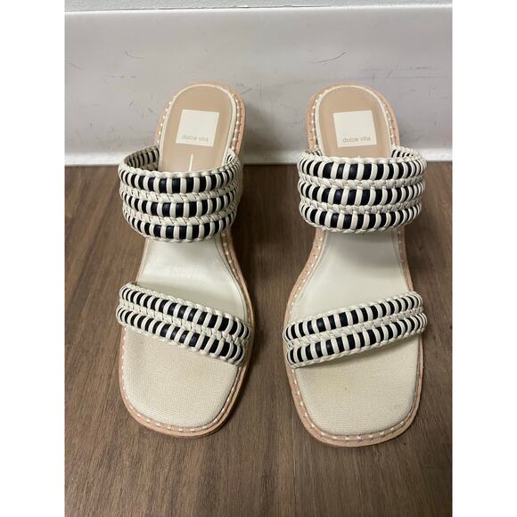 Dolce Vita Wedges Black/Nude Woven Leather Straps Sz 10 - Picture 3 of 14